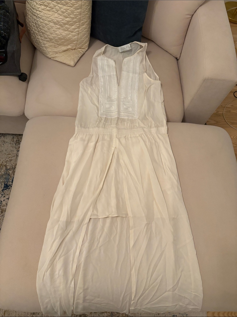 A.L.C. Cream Sleeveless Maxi Dress with Pintuck Front